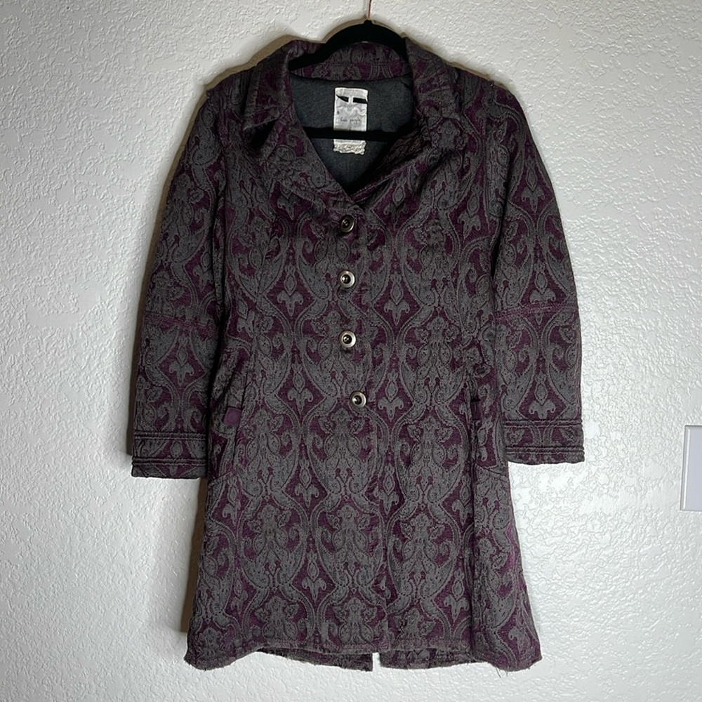 Free People Purple/Gray Brocade Tapestry Boho Chic Coat Jacket Size 2